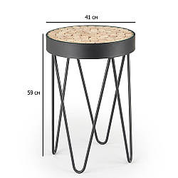 Круглий журнальний столик зі скла та модрини Naturo 41х59 см на чорних сталевих ніжках для вітальні