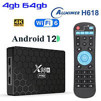 X98H PRO 4гб 64Гб Allwinner H618 Смарт ТВ Приставка + Телевидение + Фильмы ANDROID 12