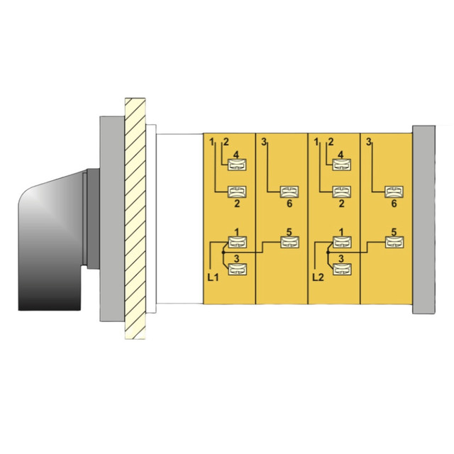 Кулачковый пакетный переключатель  схема 0-1-2-1, без блокировки, 1 полюс, производства компании OPAS (Турция) схема подключения