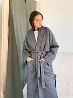 Женское пальто длинное Кимоно на запах с поясом Oversize SML Cерое 1132 ZF Inspire
