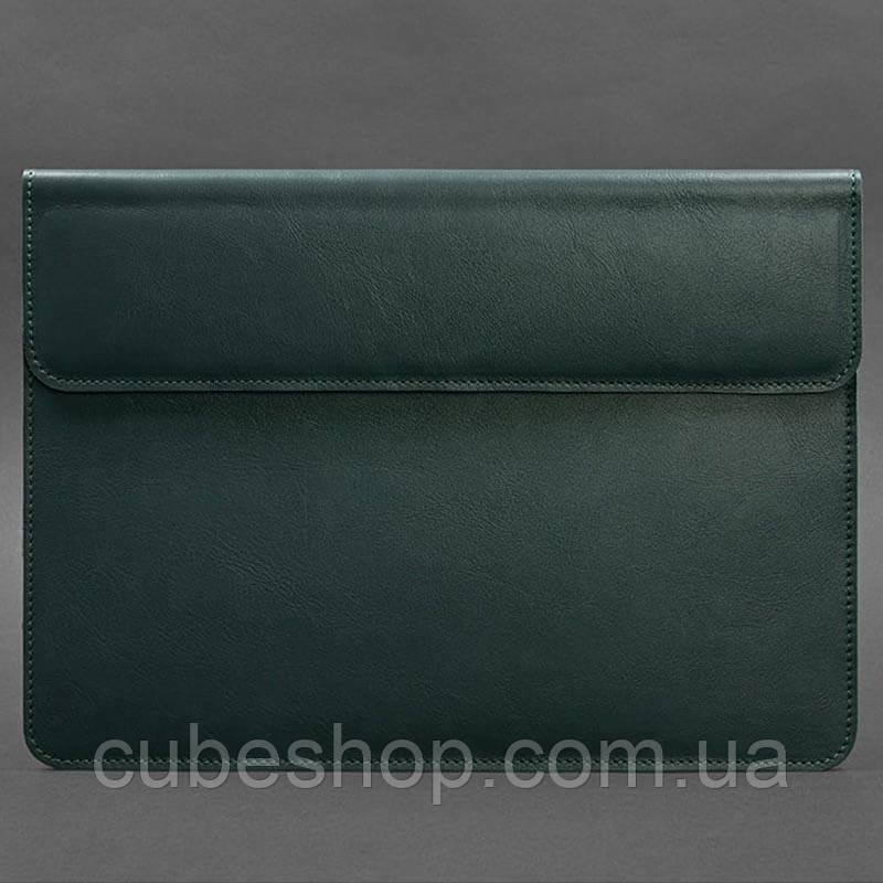 Шкіряний чохол-конверт на магнітах для Macbook 14 (зелений) шкіра Krast