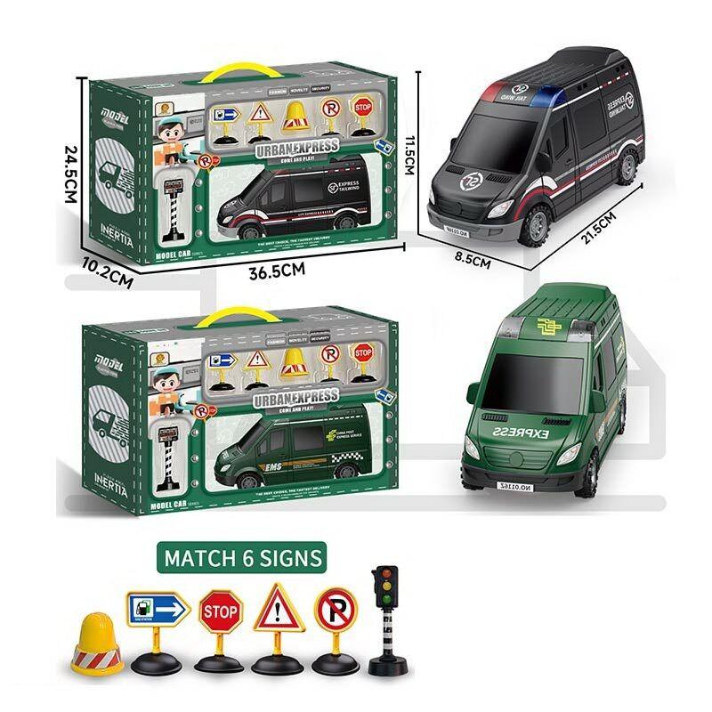 Ігровий набір спецтехніки з дорожніми знаками Служба доставки (2 види, інерція) ZH 999-9, фото 1