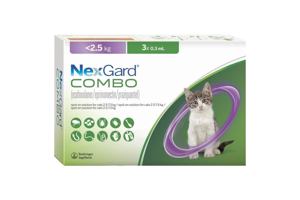 NexGard Combo Краплі на холку від бліх кліщів та гельмінтів для кішок до 2,5 кг - 1 піп.