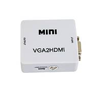 Переходник с VGA на HDMI со звуком MiNi VGA2HDMI Белый, конвертер vga to hdmi | перехідник з vga на hdmi (ST)