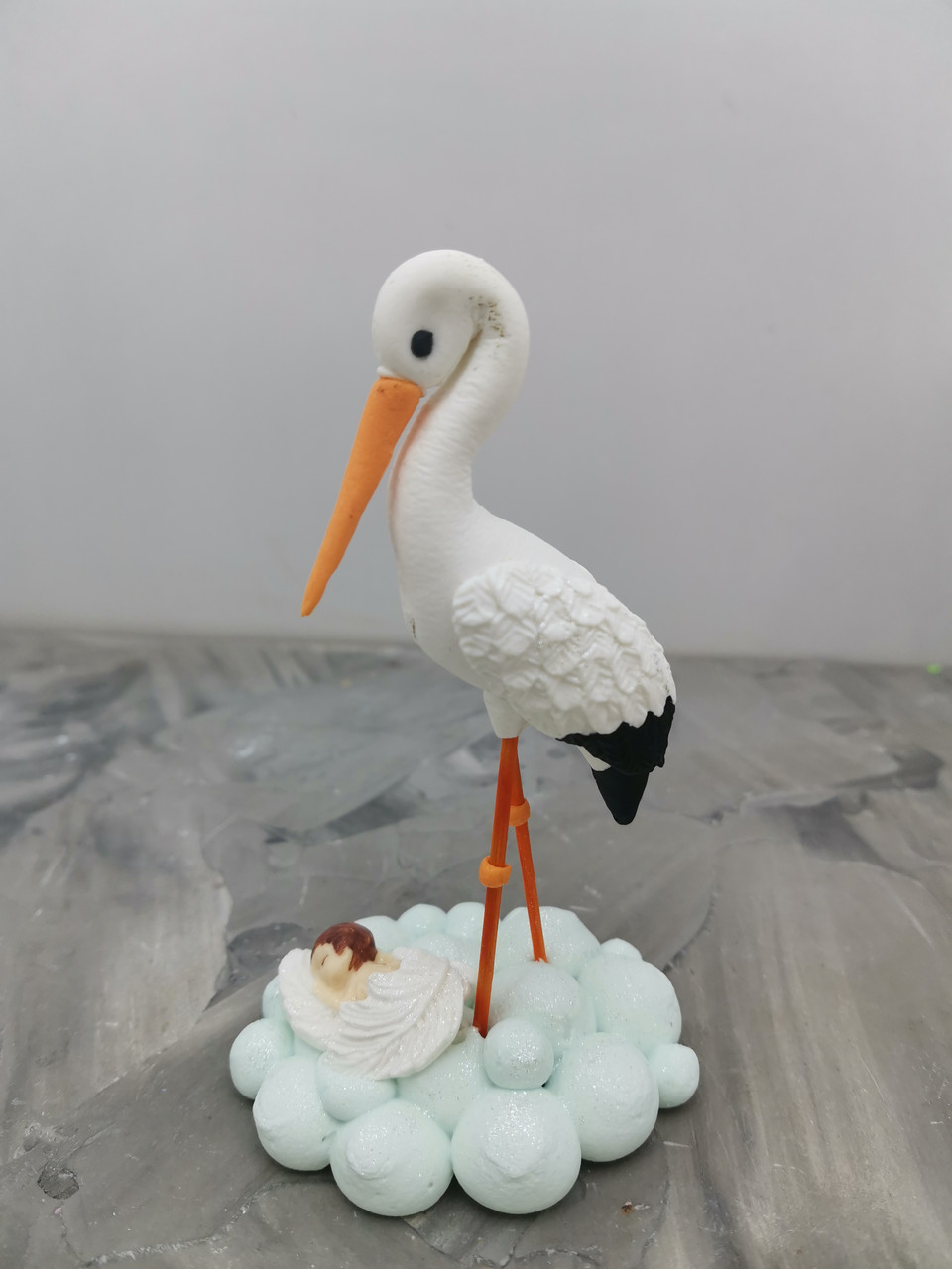 Набір Лелека з малюком хмаринка фігурка на торт за мастики, готовий кондитерський декор, прикраса на торт