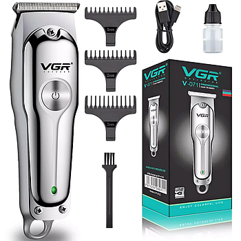 Машинка для стрижки акумуляторна, з USB-зарядкою, VGR V-071 / Бездротовий триммер для вусів та бороди