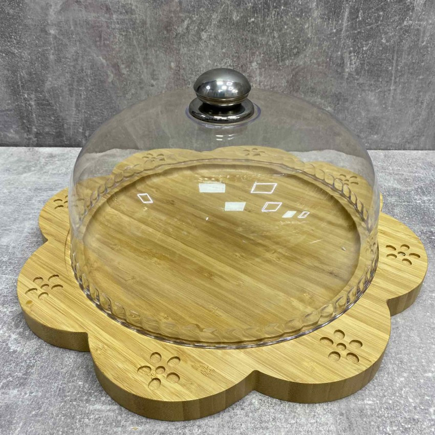 Блюдо для торта бамбукове з пластиковою кришкою Interos PJ02716, фото 1