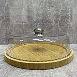 Блюдо для торта бамбукове з пластиковою кришкою Interos PJ02717, фото 3