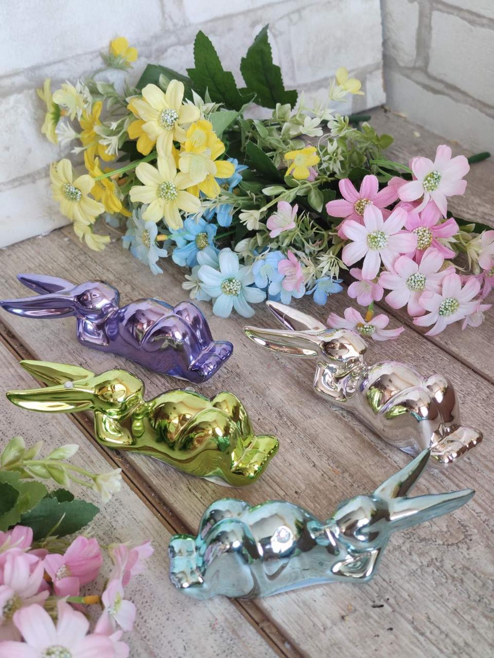 Статуетка керамічна "Зайчик відпочиває" h 4х14 см, фото 1