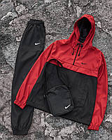 Мужской костюм Nike красный плащевка весенний осенний ,Комплект Найк красный Штаны и Анорак + барсетка