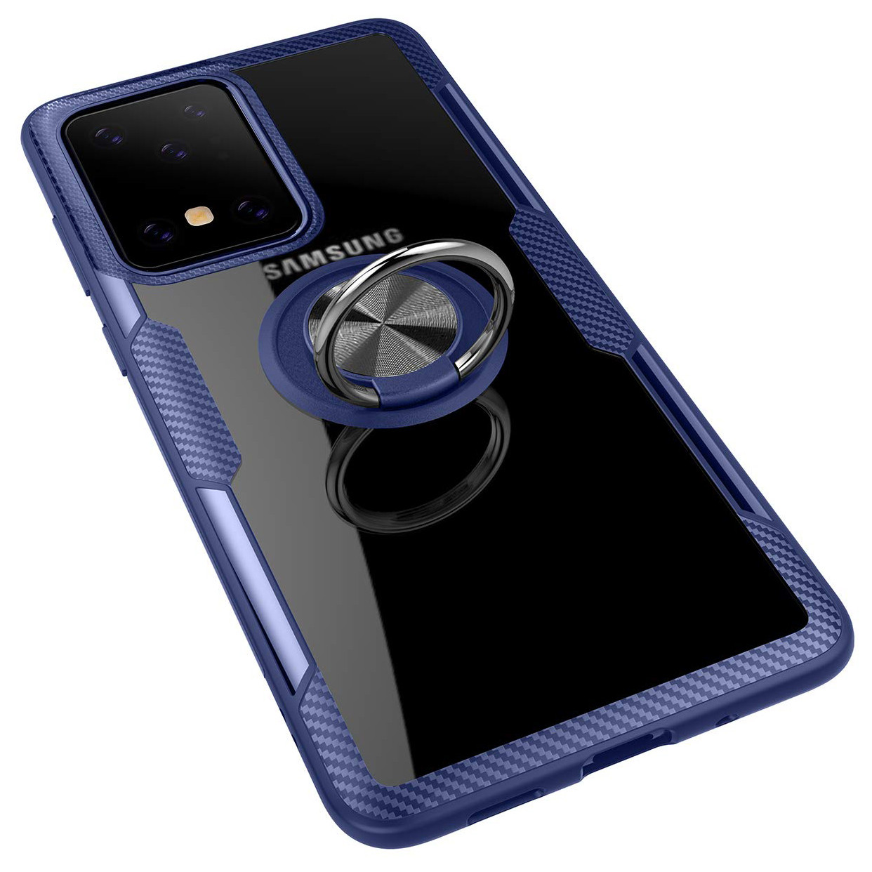 TPU+PC чохол Deen CrystalRing під магнітний тримач для Samsung Galaxy S20 Ultra Безбарвний / Синій - фото 4 - id-p1763008951
