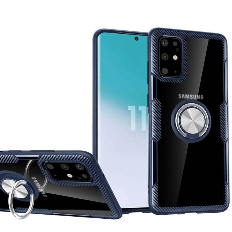 TPU+PC чохол Deen CrystalRing під магнітний тримач для Samsung Galaxy S20 Ultra Безбарвний / Темно-синій - фото 1 - id-p1763008953