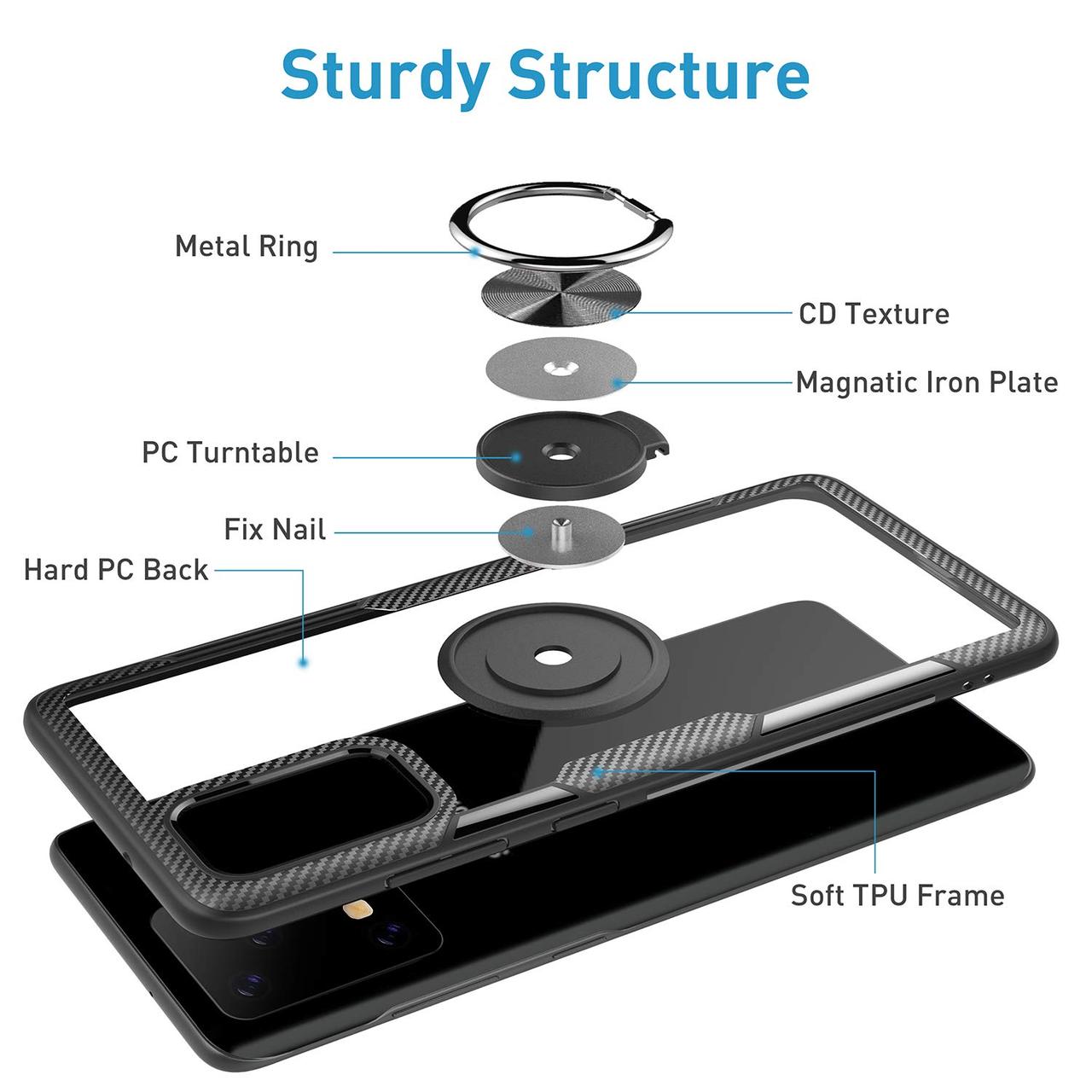 TPU+PC чохол Deen CrystalRing під магнітний тримач для Samsung Galaxy S20 Ultra Безбарвний / Чорний - фото 5 - id-p1763008954