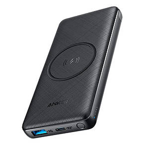 УМБ Power Bank (зовнішній акумулятор) ANKER 10000 мАг з безпровідною зарядкою Чорний (A1617H11), фото 1