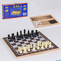 Шахи дерев'яні C 36810 (80) 3 в 1,дерев'яна дошка, дерев'яні шахи в коробці