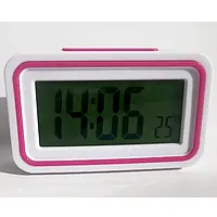 Настольные часы Kenko говорящие электронные с будильником и подсветкой 13х8см Бело-розовые
