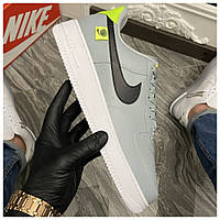 Мужские кроссовки Nike Air Force 1 '07 Low Grey Green, серые кожаные кроссовки найк аир форс 1 лов