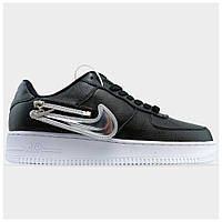 Мужские кроссовки Nike Air Force 1 '07 Low Zip Swoosh Black, чёрные кожаные кроссовки найк аир форс 1 лов зип