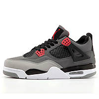 Мужские кроссовки Nike Air Jordan 4 Retro 'Infrared' Grey Red Black White, серые найк аир джордан 4 инфраред