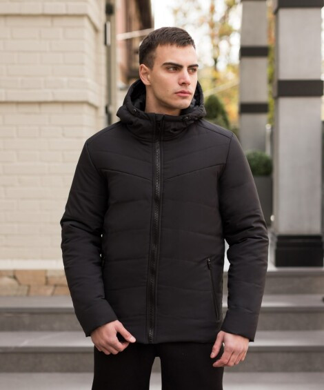 Зимова чоловіча Куртка Pobedov “Dzen” до -18°C з капюшоном на силіконі чорна розмір S