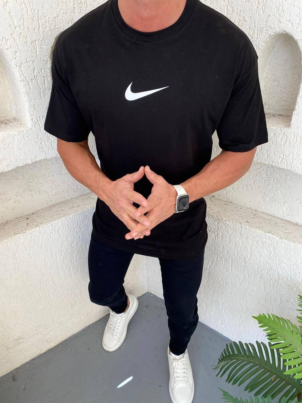 Футболка оверсайз Nike Off-White чоловіча чорна Брендова футболка найк подовжена якісна, фото 1