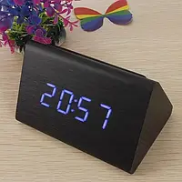 Электронные настольные часы-будильник LED WOODEN CLOCK VST-864+ под дерево черные с синей подсветкой