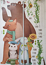 Зростомір наклейка на стіну Ведмедик лисиця зайчик і котик (лист 90 х 60 см) Б331, фото 4