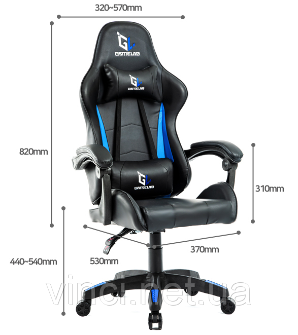 Крісло компютерне GAMELAB GL з 2 подушками Спортивне крісло ігрове до 120кг, фото 1