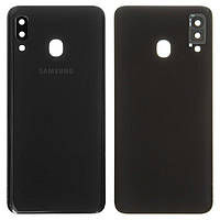 Задняя панель корпуса для Samsung A205F/DS Galaxy A20, черная, со стеклом камеры