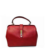 Жіноча сумка-саквояж з натуральної телячої шкіри 27×20×11 см червона