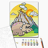 Преміум Картина за номерами Динозаврик біля вулкану 30x30 см Дитячі картини на підрамнику Brushme PSQ30002, фото 4