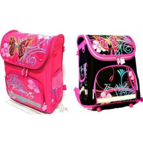 Ранець No13001-F Метелики рожевий і чорний каркасний розкладний 35х27.5х15, фото 1