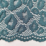 Стрейчеве (еластичне) мереживо кольору морської хвилі – синьо-зелене, шириною 22 см., фото 7
