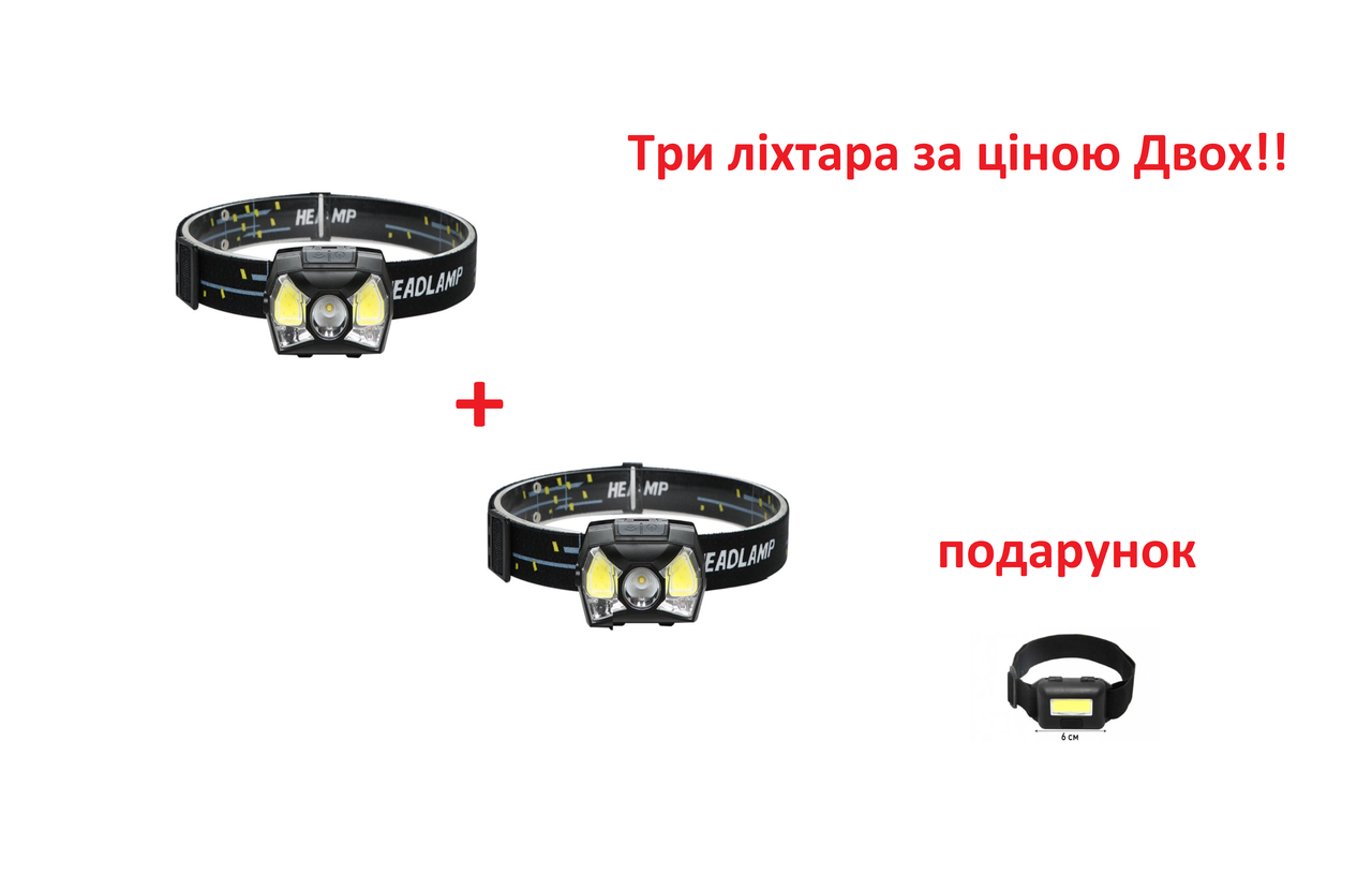 Налобний ліхтар Strong Light Induction Headlamp 2 ліхтаря + 1 в подарунок, фото 1