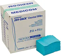 Серветки / нагрудники медині / стоматологічні Dry-Back MEDICOM, 33*43 см, чорні, блакитні, зелені (500 шт/ящ)