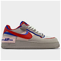Женские кроссовки Nike Air Force 1 Shadow Low Grey Red Blue, кожаные кроссовки найк аир форс 1 шадоу 07