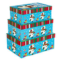 Комплект новогодних подарочных коробок прямоугольных со снеговиком 3 шт 28х20х11 см Elisey (8210-003)
