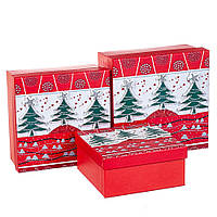 Комплект новогодних подарочных коробок квадратных с елкой 3 шт 20х20х11 см Elisey (8211-010)