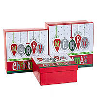 Комплект новогодних подарочных коробок квадратных Рождество 3 шт 20х20х9,5 см Elisey (8211-037)