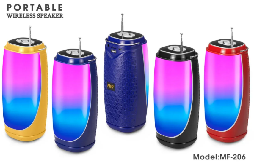 Колонка зі світломузикою, USB, SD, FM, Bluetooth, 1-динаміком та антеною 18см*8.5 см MF-206