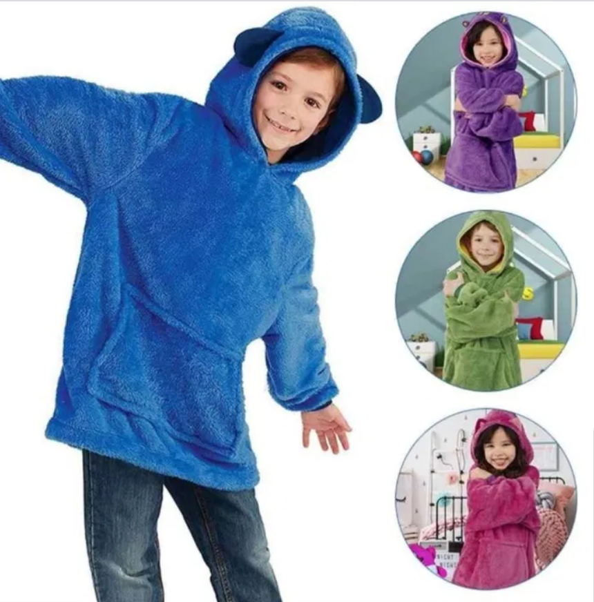 Дитяча толстовка-халат плед трансформер з капюшоном і рукавами Huggle Pets Hoodie