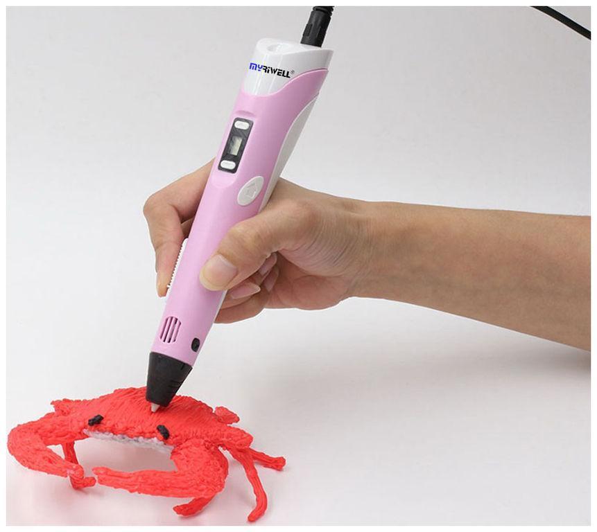 3D Ручка PEN-2 з LCD-дисплеєм + Пластик! Крута ручка для малювання! РОЖЕВА