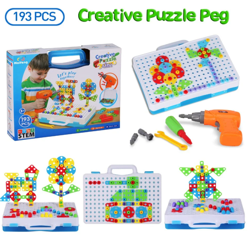 Мозаїка конструктор з шуруповертом Puzzle Creative 193 деталі TLH-28