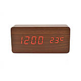 Стильні настільні годинники під дерево VST865 з червоним підсвічуванням, фото 2