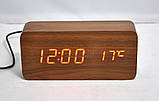 Стильні настільні годинники під дерево VST865 з червоним підсвічуванням, фото 3
