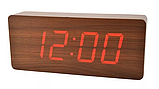 Стильні настільні годинники під дерево VST865 з червоним підсвічуванням, фото 5