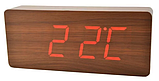 Стильні настільні годинники під дерево VST865 з червоним підсвічуванням, фото 6