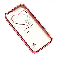 Чехол на iPhone 6/6s силиконовый прозрачный, с сердечком в камушках, с бампером под металл в камушках COV-051