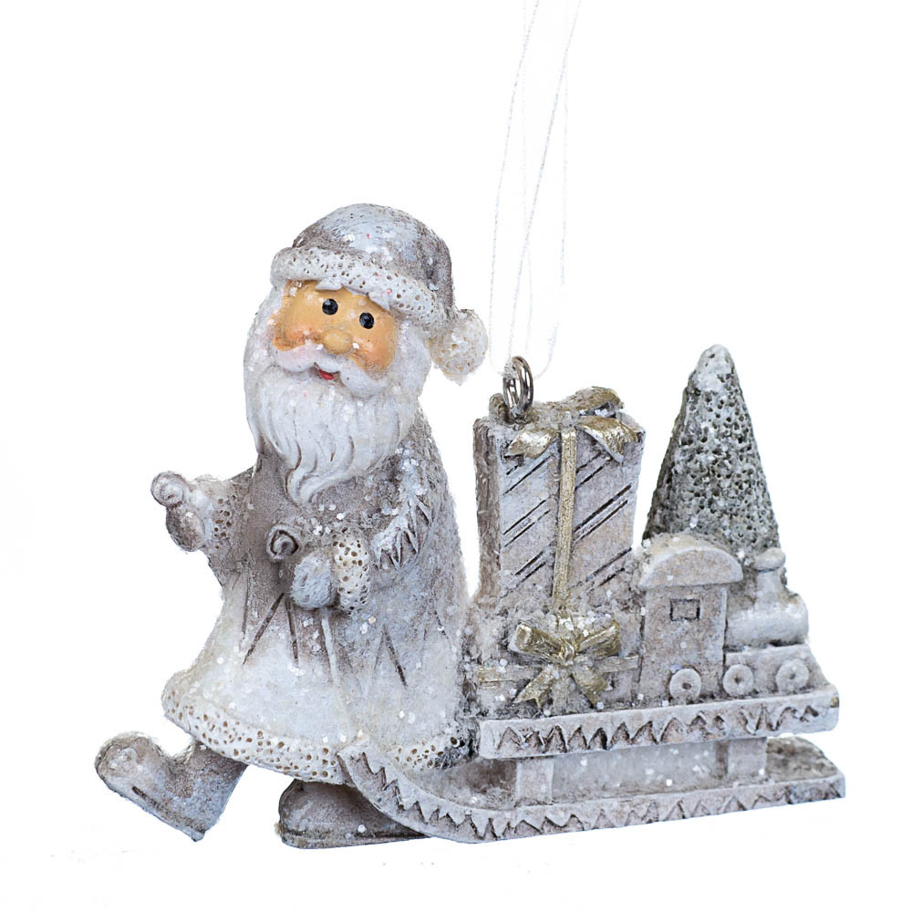 Підвіска новорічна "Сани з Дідом Морозом" Сірий 7 см Elisey (2007-017)