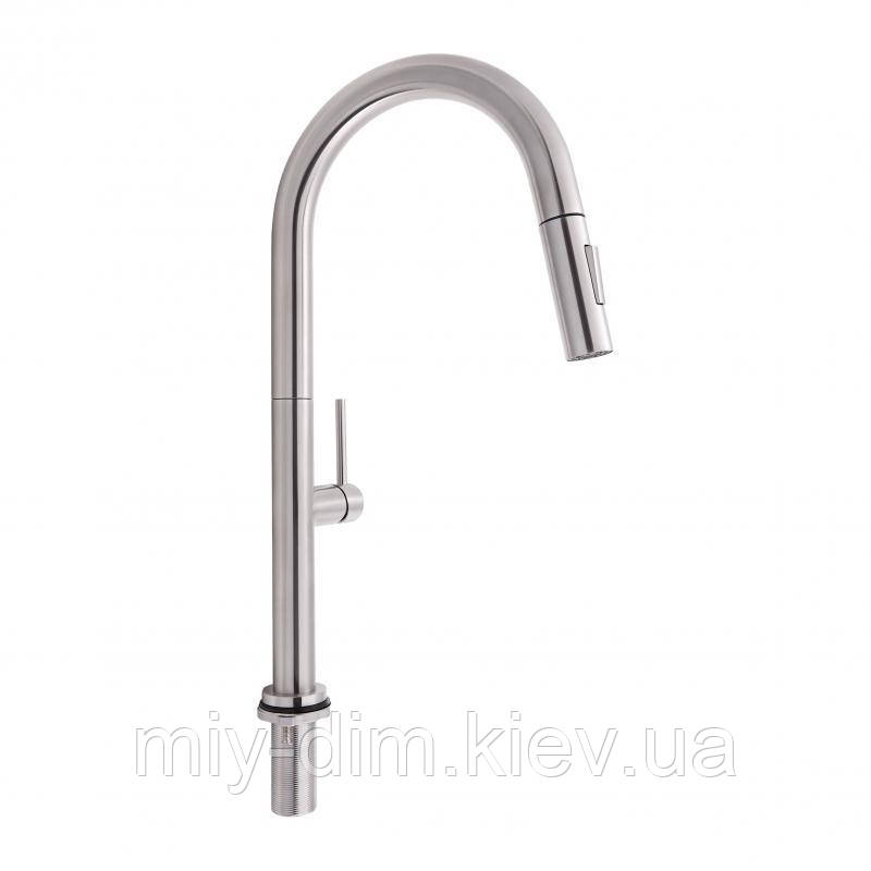 Змішувач для кухні Qtap Lenicka з висувним виливом QTLEN9138103UN Brushed Nickel PVD